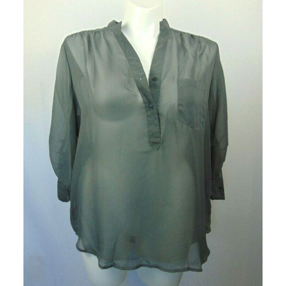 Maurices Tops - Maurices Blouse Popover Semi Sheer Tabbed Sleeve